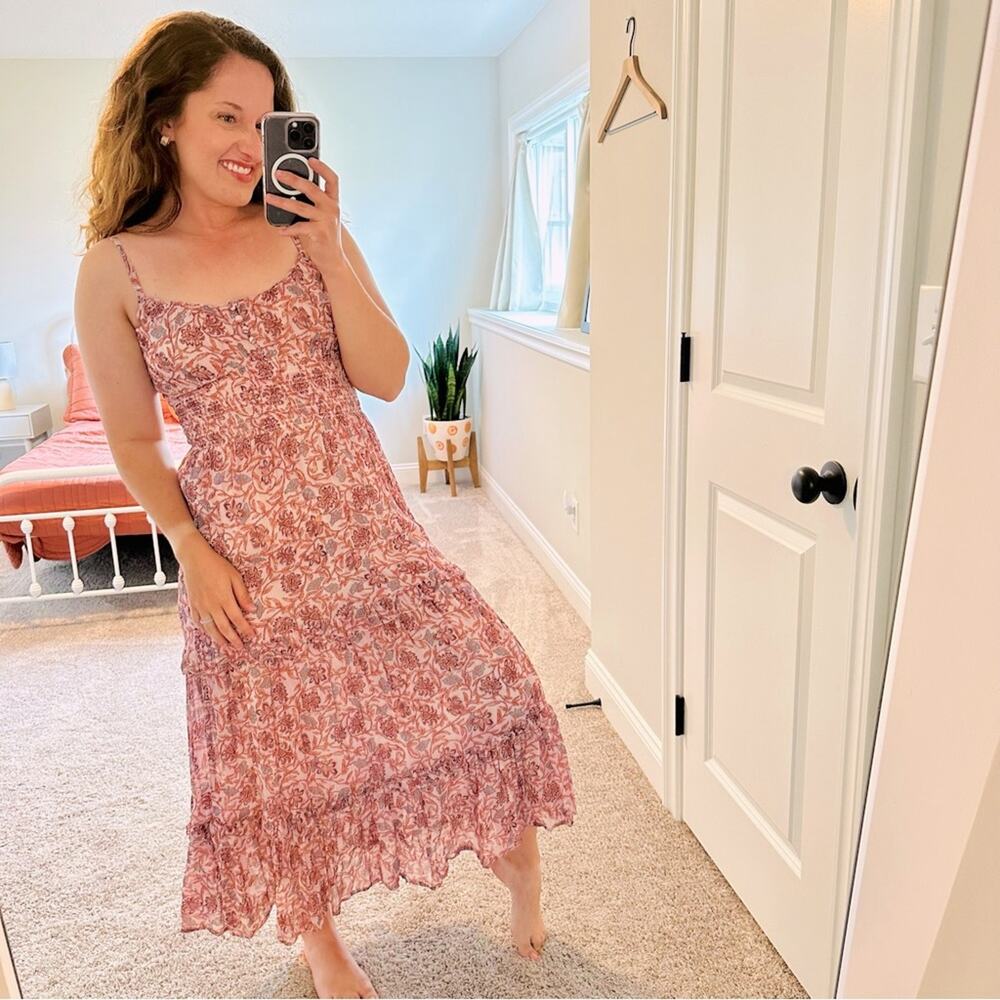 Anthropologie Pink Floral Maxi Dress XS